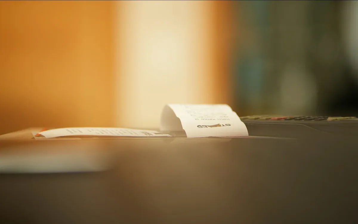 Boleta o recibo impreso sobre una mesa